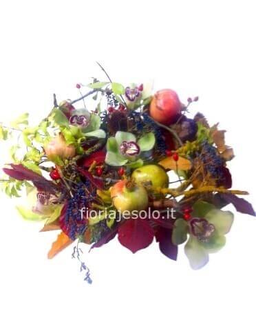 Composizione autunnale bassa con decori