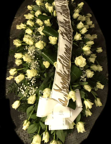 Cuscino funebre con rose bianche e verdi