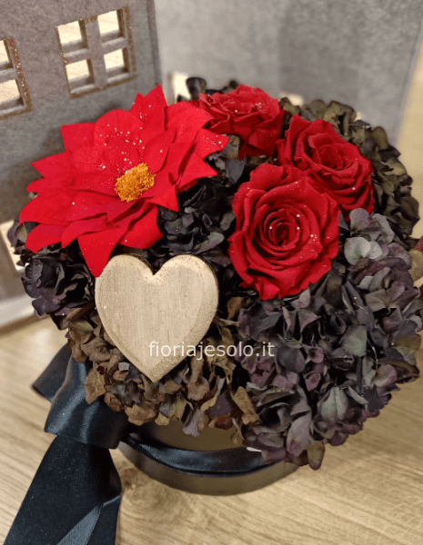 Flowerbox con rose e stella di Natale stabilizzata
