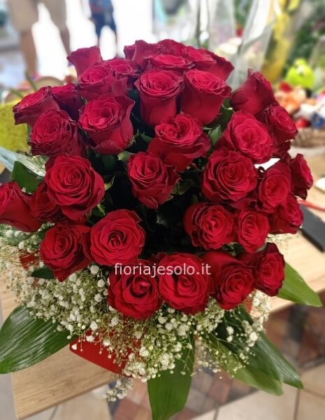 Rose rosse Explorer elegantemente confezionate per un classico che non tramonta cm80