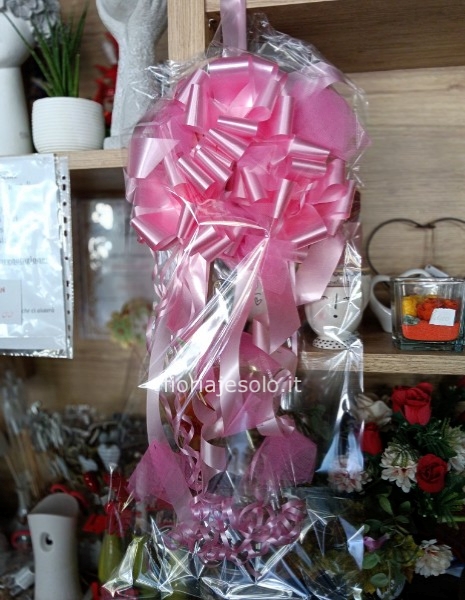 Coccarde nascita bebè "hand-made" con nastri e tulle rosa o azzurro