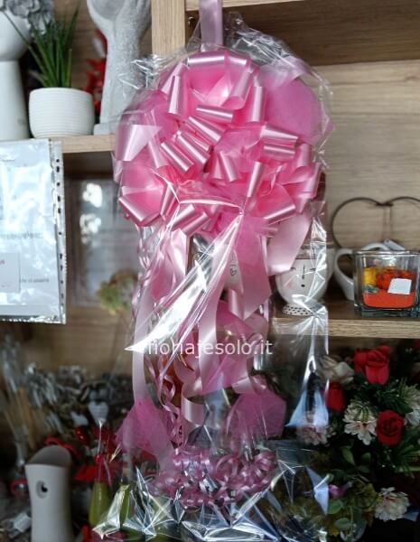 Coccarde nascita bebè "hand-made" con nastri e tulle rosa o azzurro